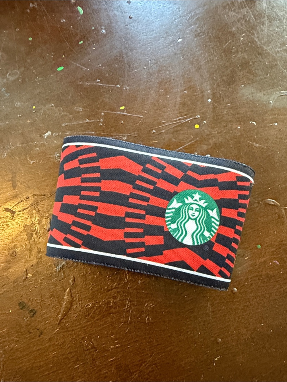 Starbucks Red & Black Patterned Neoprene Cup Cozy with Green Logo